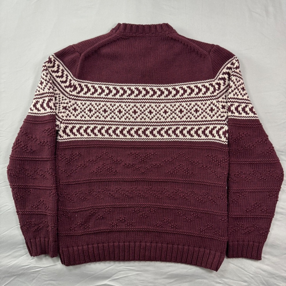 Marine Layer Fair Isle Textured Chunky Knit Sweater Mens M Burgundy Holiday - Picture 2 of 7